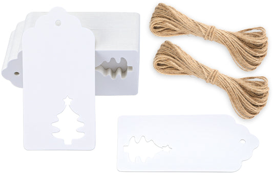 G2PLUS White Gift Tags with Heart, 50PCS Blank Paper Tags with String, Gift Tags for Valentine's Day4.5x9.5CM Large Gift Labels for Wedding Favors, Craft Paper Tags for Presents, 300g/m²