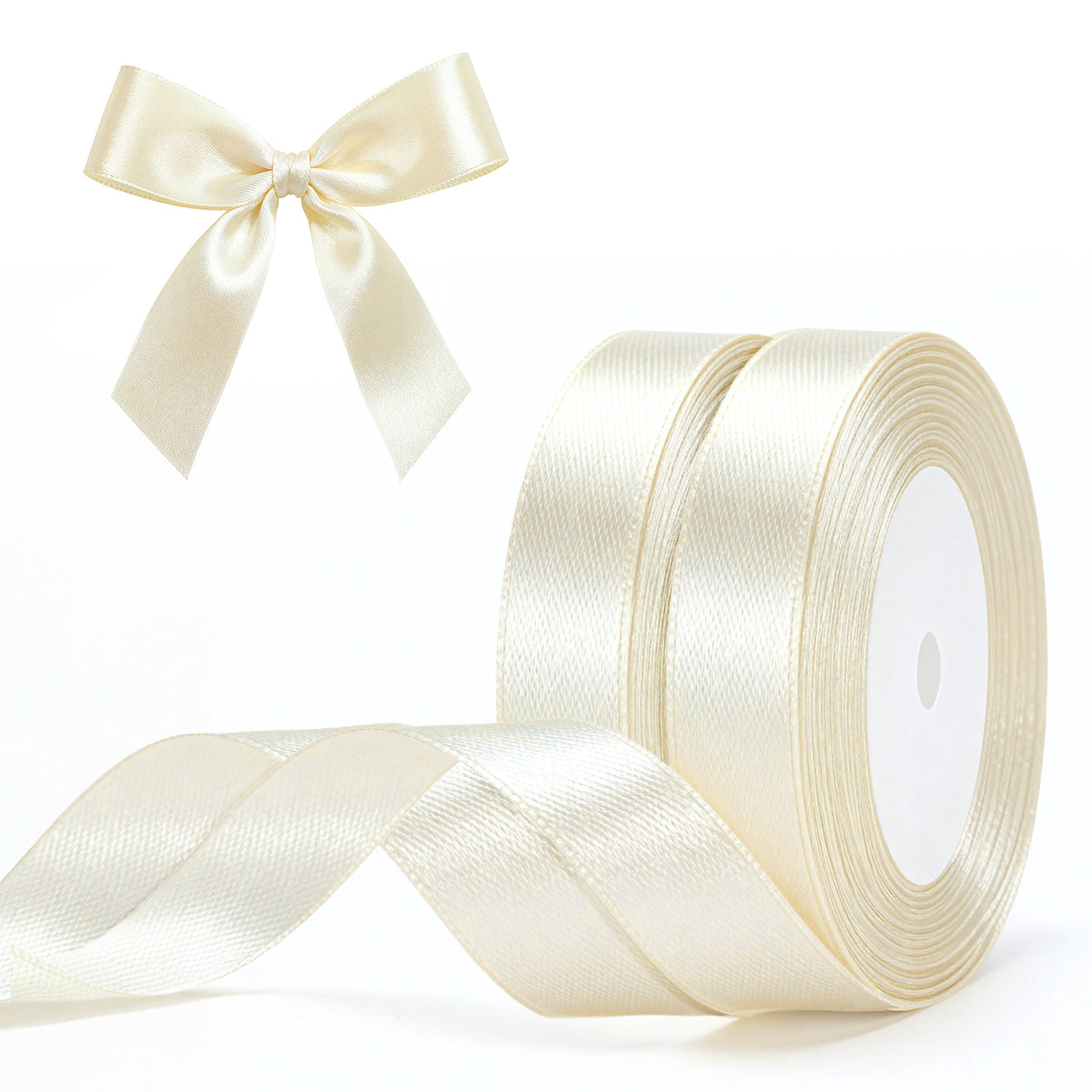 G2PLUS 20mm Ivory Satin Ribbons, 2 Roll x 22m Gift Wrapping Ribbon for Christmas Wrap, Crafting, Bows Making, Cake Decorating, Birthday and Wedding Party Decoration