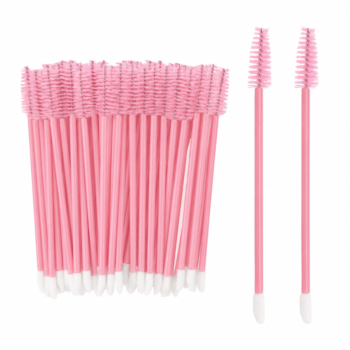 G2PLUS 100pcs Eyelash Brush Lip Brush, Pink Dual Ended Mascara Wands, Disposable Makeup Brushes for Eyelash Extension, Eyebrow, Lip Gloss, Salon and Travel Use