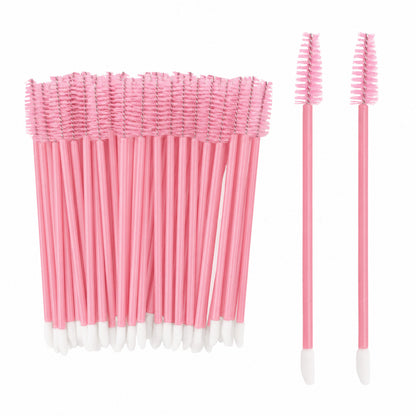 G2PLUS 100pcs Eyelash Brush Lip Brush, Pink Dual Ended Mascara Wands, Disposable Makeup Brushes for Eyelash Extension, Eyebrow, Lip Gloss, Salon and Travel Use