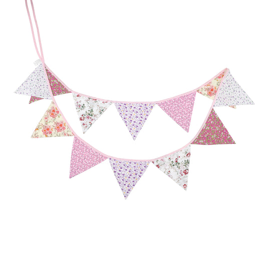 G2PLUS Floral Bunting Banner, 10.8 Feet Vintage Cloth Shabby Chic Cotton Garlands, 12PCS Double Sided Fabric Triangle Pennants for Vintage Themed Wedding Afternoon Tea Garden Party