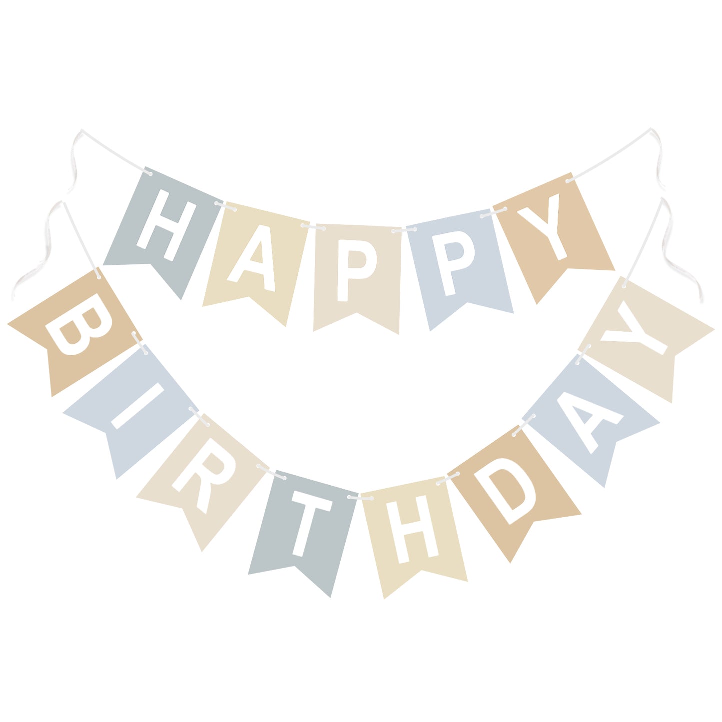 G2PLUS Pre-strung Happy Birthday Banner Beige and Blue: 16 x 20 cm Large No-DIY Birthday Banner for Boys and Girls Birthday Party Decorations