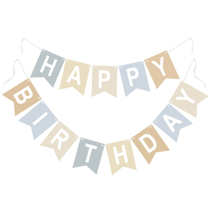 G2PLUS Pre-strung Happy Birthday Banner Beige and Blue: 16 x 20 cm Large No-DIY Birthday Banner for Boys and Girls Birthday Party Decorations