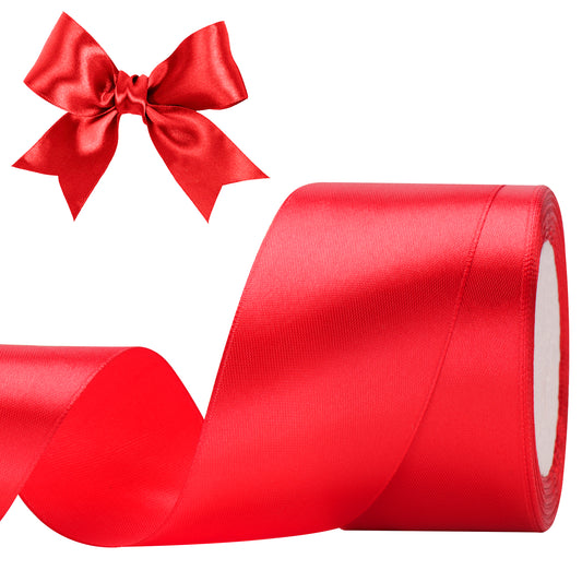 G2PLUS Red Stain Ribbons, 50mm Gift Wrap Ribbon, 22M Ribbons for Gift Wrapping, Christmas Day Decorative Ribbon, Wide Fabric Ribbon, Gift Wrapping Ribbon for Crafting, Wedding Party Decoration