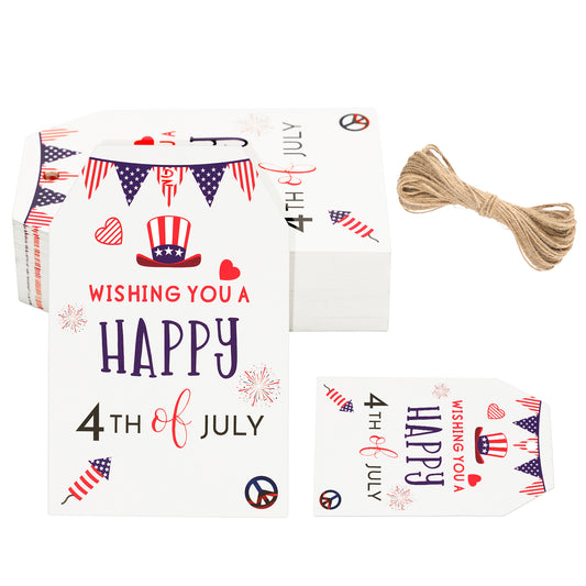 G2PLUS Happy 4th of July Tags, 50PCS Independence Day Tags, American Flag Paper Tags, Fourth of July Gift Tags with String for Gift Wrapping, Arts & Crafts, Independence Day Party Decoration