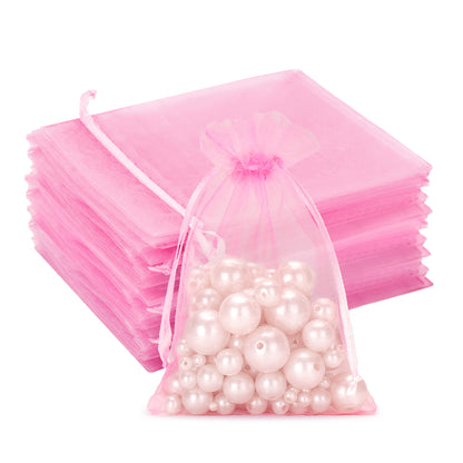 G2PLUS Rosa Organzasäckchen 10x15cm Geschenk Organzabeutel, 50 Stück Organza-Beutelchen mit Kordelzug Sie als Hochzeit Bonbonsbeutel, Schmuckbeutel, Geschenkbeutel