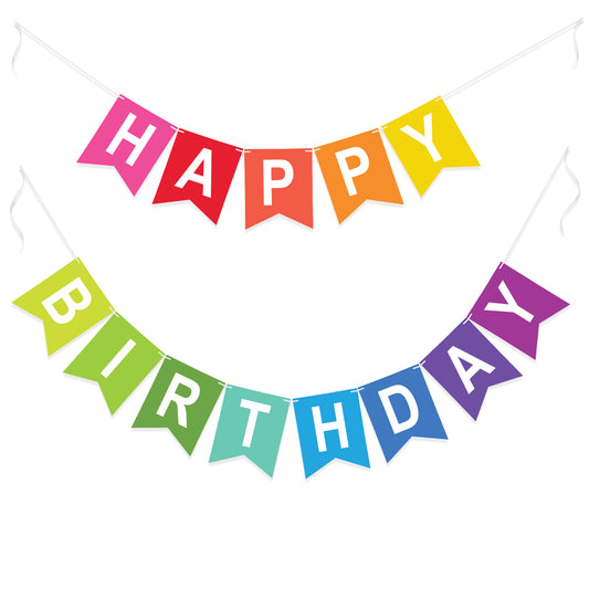 G2PLUS Pre-strung Happy Birthday Banner, Large Happy Birthday Paper Banner, Rainbow Birthday Bunting, No-DIY Birthday Banner for Boys and Girls Birthday Party Decorations