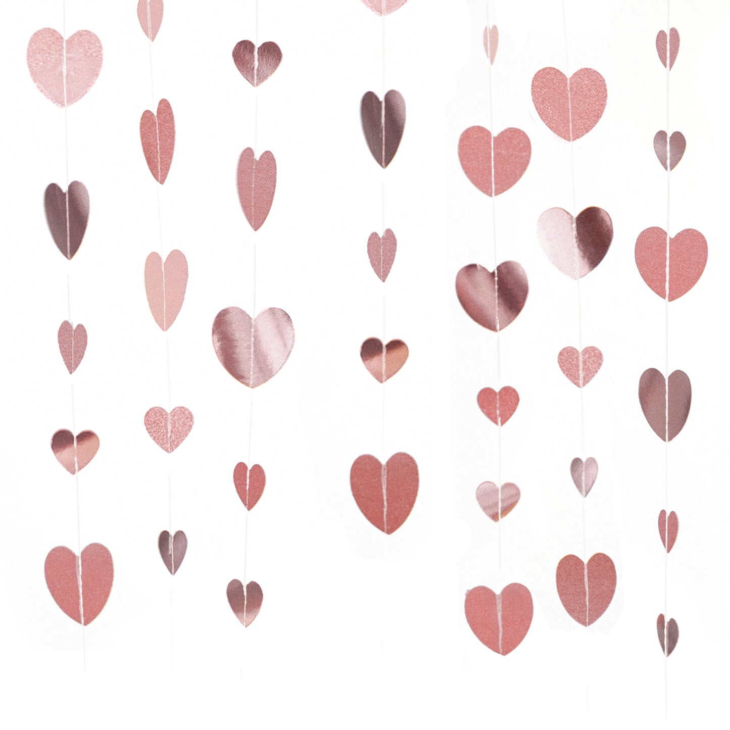 G2PLUS Rose Gold Reflective Heart Garland, 16m Hearts Hanging Garlands, Wedding Paper Heart Garland Hanging Streamer for Anniversary, Wedding, Birthday Party, Baby Shower