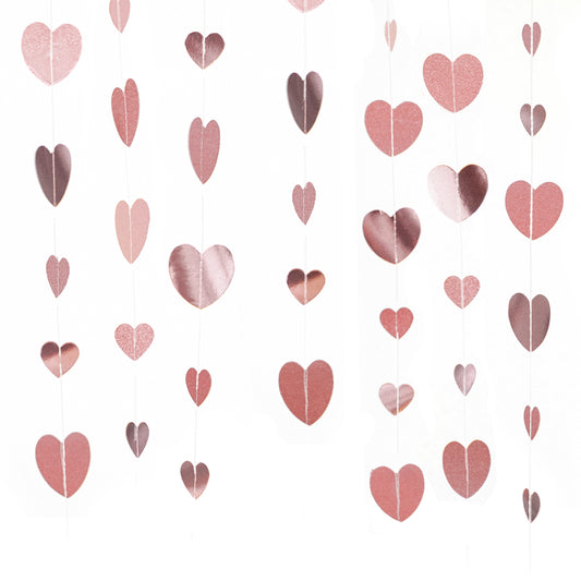 G2PLUS Rose Gold Reflective Heart Garland, 16m Hearts Hanging Garlands, Wedding Paper Heart Garland Hanging Streamer for Anniversary, Wedding, Birthday Party, Baby Shower