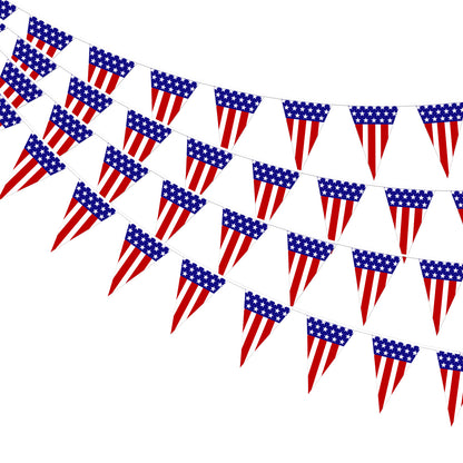 G2PLUS 4 Pack American Flag Pennant Banner, 35FT Pre-Strung Patriotic Triangle Flags, Double-Sided Red White Blue Bunting for 4th of July, Independence Day, Outdoor Party Decorations