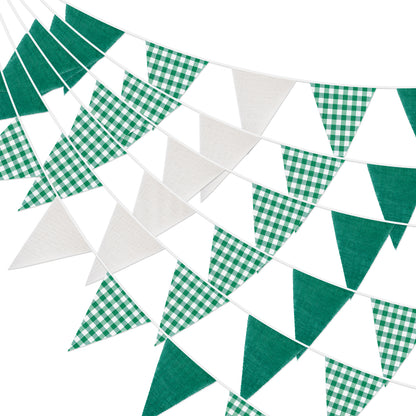 G2PLUS Green and White Checkered Banner, 32Ft Green Pennant Banner Garland, Party Decorations Triangular Bunting Garland for Xmas, Wedding Décor, Birthday Party, Picnic, BBQ, St. Patrick’s Day & Outdoor Celebrations