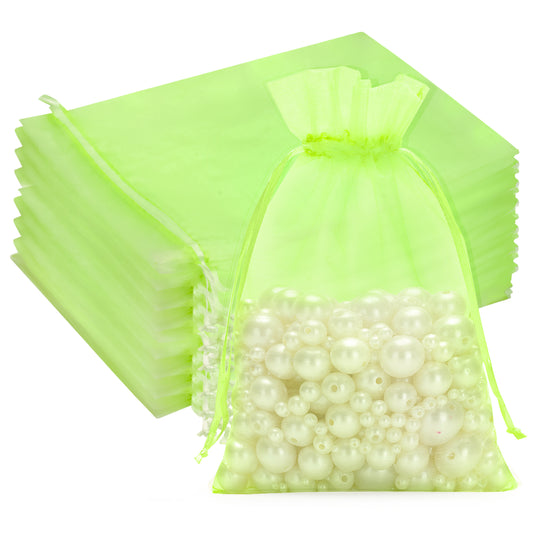 G2PLUS 25PCS Drawsring Organza Bags 5x7 inches - Light Green Organza Gift Bag, Sheer Mesh Pouches for Candy, Jewelry, Fruits, Wedding Party Favors