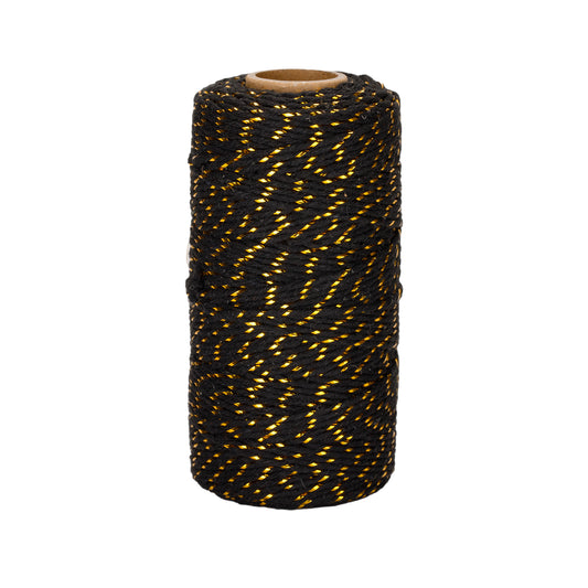 G2PLUS Christmas String for Gift Wrapping, Black Cotton Twine with Gold String, 2MM Glitter Gift Wrapping String, 100M Christmas Decorative Bakers Twine for Halloween Christmas DIY Gift Decorations