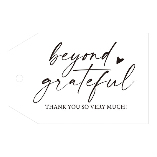 G2PLUS Beyond Grateful Thank You Tags-50PCS White Paper Thank You So Very Much Tags, Black Modern Calligraphy Thank You Tags with String for Wedding, Baby Shower, Birthday, Fall Holiday Party Favors