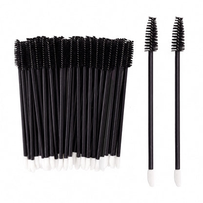 G2PLUS 100pcs Eyelash Brush and Lip Brush, Black Dual Ended Mascara Wands, Disposable Makeup Brushes for Eyelash Extension, Eyebrow, Lip Gloss, Salon and Travel Use