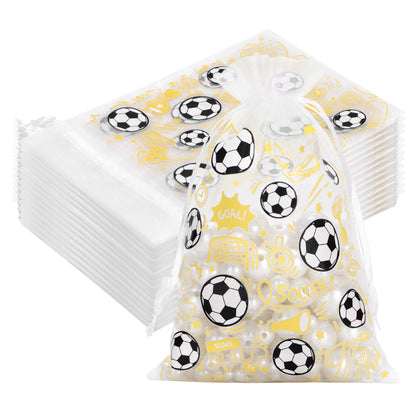 G2PLUS 30Pcs Soccer Organza Gift Bags 4x6 Inches, Drawstring Soccer Favor Bags, Sheer Mesh Pouches for Candy Treats, Kids Sports Birthday Party Favors, Team Gifts, Sports Game Events