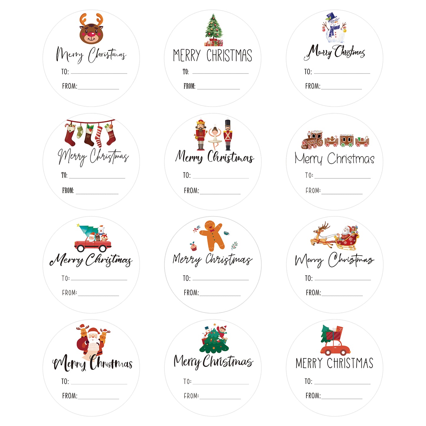 G2PLUS Merry Christmas Labels Stickers, 120PCS Sticky Christmas Labels for Presents, Round Self Adhesive Christmas Sticky Labels for Xmas Gift, 5CM Cartoon Present Stickers for Christmas Decoration