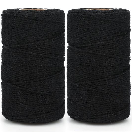G2PLUS 200M Black Cotton String Twine -2MM Craft Cotton Cord - Cotton Thread Twine Perfect for Cooking, DIY Crafts and Handmade