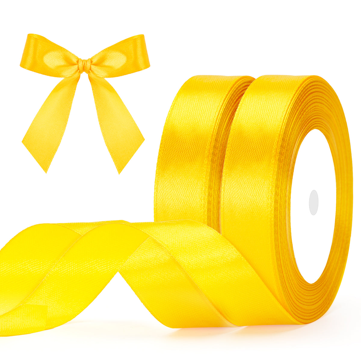 G2PLUS 20mm Gold Yellow Satin Ribbons, 2 Roll x 22m Gift Wrapping Ribbon for Christmas Wrap, Crafting, Bows Making, Cake Decorating, Birthday and Wedding Party Decoration