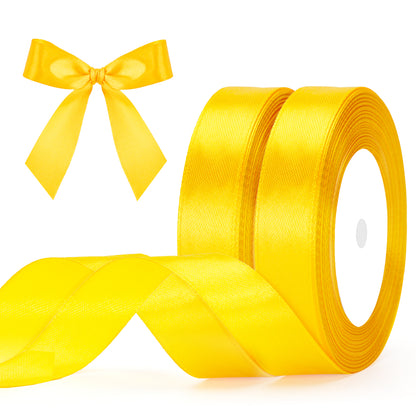 G2PLUS 20mm Gold Yellow Satin Ribbons, 2 Roll x 22m Gift Wrapping Ribbon for Christmas Wrap, Crafting, Bows Making, Cake Decorating, Birthday and Wedding Party Decoration