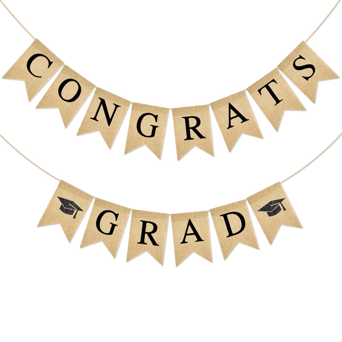 G2PLUS Congrats Grad Banner,Pre-strung Graduation Party Decorations Banner for School, Rustic Graduation Burlap Garland for College, Photo Backdrop, Indoor Outdoor Celebration