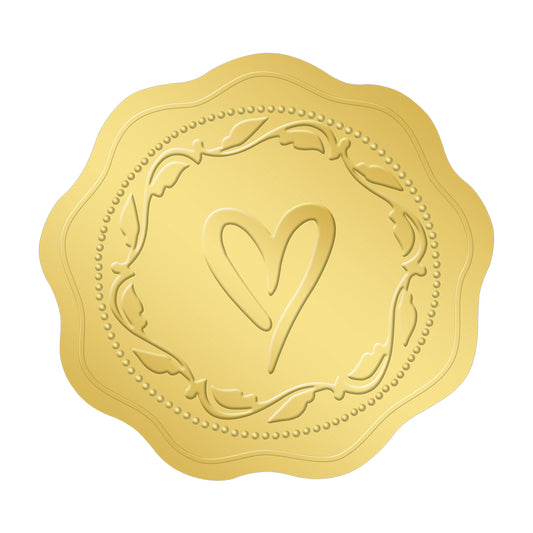 G2PLUS 300PCS Embossed Gold Foil Stickers, Gold Heart Envelope Seals Stickers, Gold Embossed Wax Seal Looking Heart Envelope Seals, Gold Heart and Garland Stickers for Wedding, Birthday Party Favors