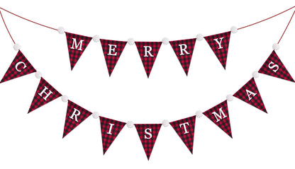 G2PLUS Merry Christmas Burlap Banner, 19.6Ft Red and Black Buffalo Plaid Banner, Pre-strung Triangle Pennant Flag Garland Bunting for Holiday Party, Fireplace Wall, Xmas Home Decorations