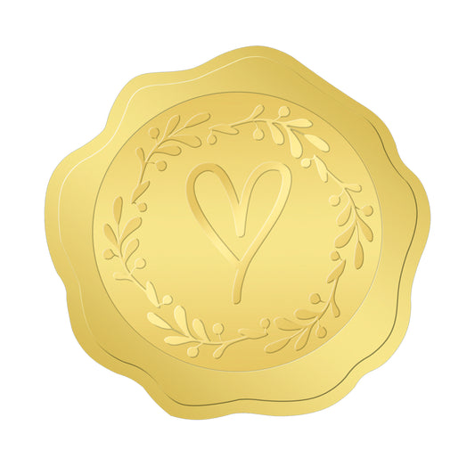 G2PLUS 300PCS Embossed Gold Foil Stickers, Gold Heart Envelope Seals Stickers, Gold Embossed Wax Seal Looking Heart Envelope Seals, Gold Heart and Garland Stickers for Envelope Seals, Cards, Invites