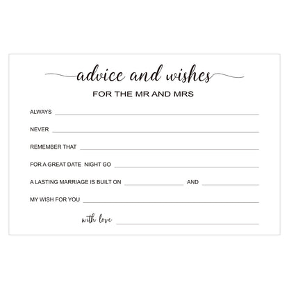 G2PLUS Advice and Wishes Cards - 50 Pcs Wedding Advice Cards for the Mr and Mrs, Bride and Groom, Newlyweds, 4x6 White Paper Mad Libs Card for Wedding, Engagement, Bridal Shower Party Games