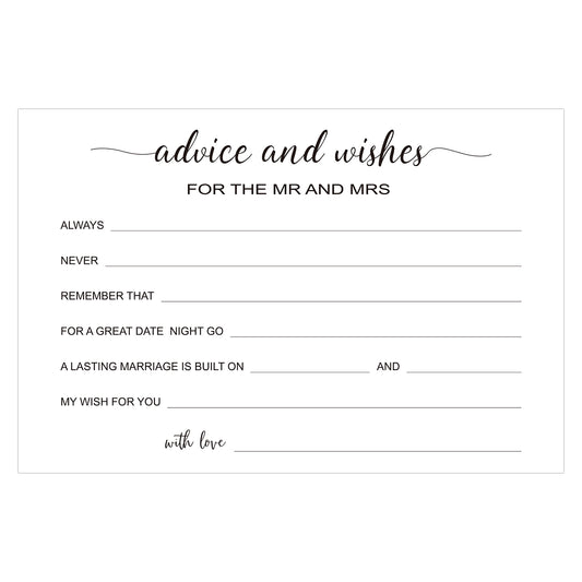 G2PLUS Advice and Wishes Cards - 50 Pcs Wedding Advice Cards for the Mr and Mrs, Bride and Groom, Newlyweds, 4x6 White Paper Mad Libs Card for Wedding, Engagement, Bridal Shower Party Games