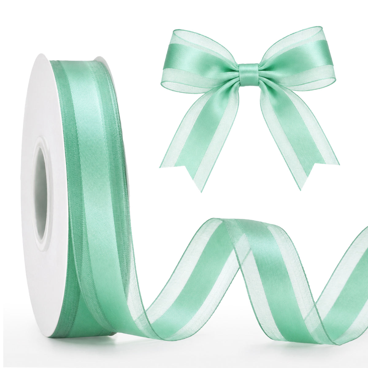 G2PLUS 25mm Mint Organza Ribbon: 50Yards Sheer Tulle Wrapping Ribbon