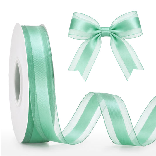 G2PLUS 25mm Mint Organza Ribbon: 50Yards Sheer Tulle Wrapping Ribbon