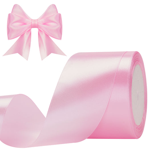 G2PLUS Pink Stain Ribbons, 50mm Pink Ribbons for Gift Wrapping, 22M Gift Wrap Ribbon, Decorative Gift Wrapping Ribbon, Wide Fabric Ribbon for Valentine's Day, Crafting, Wedding Party Decoration