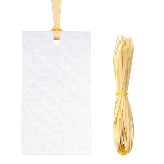G2PLUS 50Pcs Name Place Cards - Wedding Place Cards with Champagne Gold Ribbon, Blank Paper Gift Tags 3.5x2 Inches for Wedding Favors, Bridal Shower & Party Table Setting