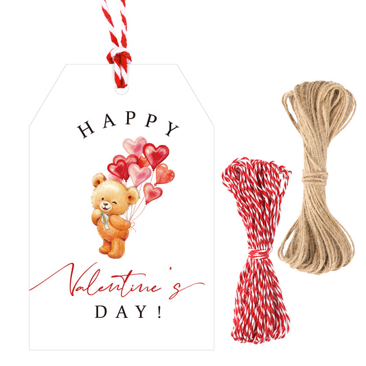 G2PLUS Valentine’s Day Gift Tags, 50Pcs Bear Paper Happy Valentine’s Day Tags with Twine for Classroom Exchange, Party Favors & Valentine’s Day Gifts