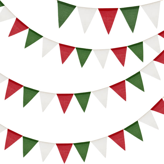 G2PLUS Pre-Strung Christmas Burlap Banners, 39Ft Red Green White Fabric Triangle Flag Bunting, 36Pcs Pennant Banner Flags Garland for Christmas, Wedding, Birthday, Party Decorations