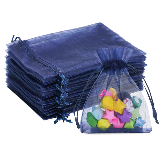 G2PLUS Navy Blue Organza Gift Pouches - 7x9 CM Small Organza Favor Bags, 50 PCS Wedding Jewelry Bags - Clear Mesh Pouches for Wedding, Christmas, Birthday, Anniversary