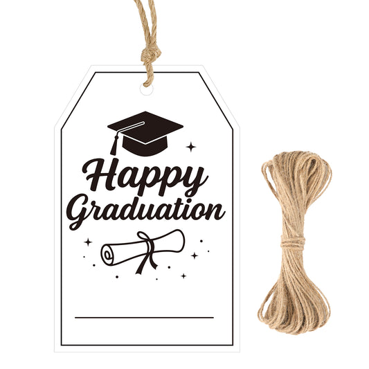 G2PLUS Happy Graduation Tags - Black Graduation Gift Tags with String, Class of 2026 Paper Hang Labels for Congrats Grad Party Favors