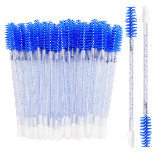 G2PLUS 100pcs Eyelash Lip Brush, Dual Ended Eyelash Extension Brush, Blue Mascara Wands and Lipstick Applicator, Portable Makeup Brush for Eyebrow, Lip Makeup and Travel Use