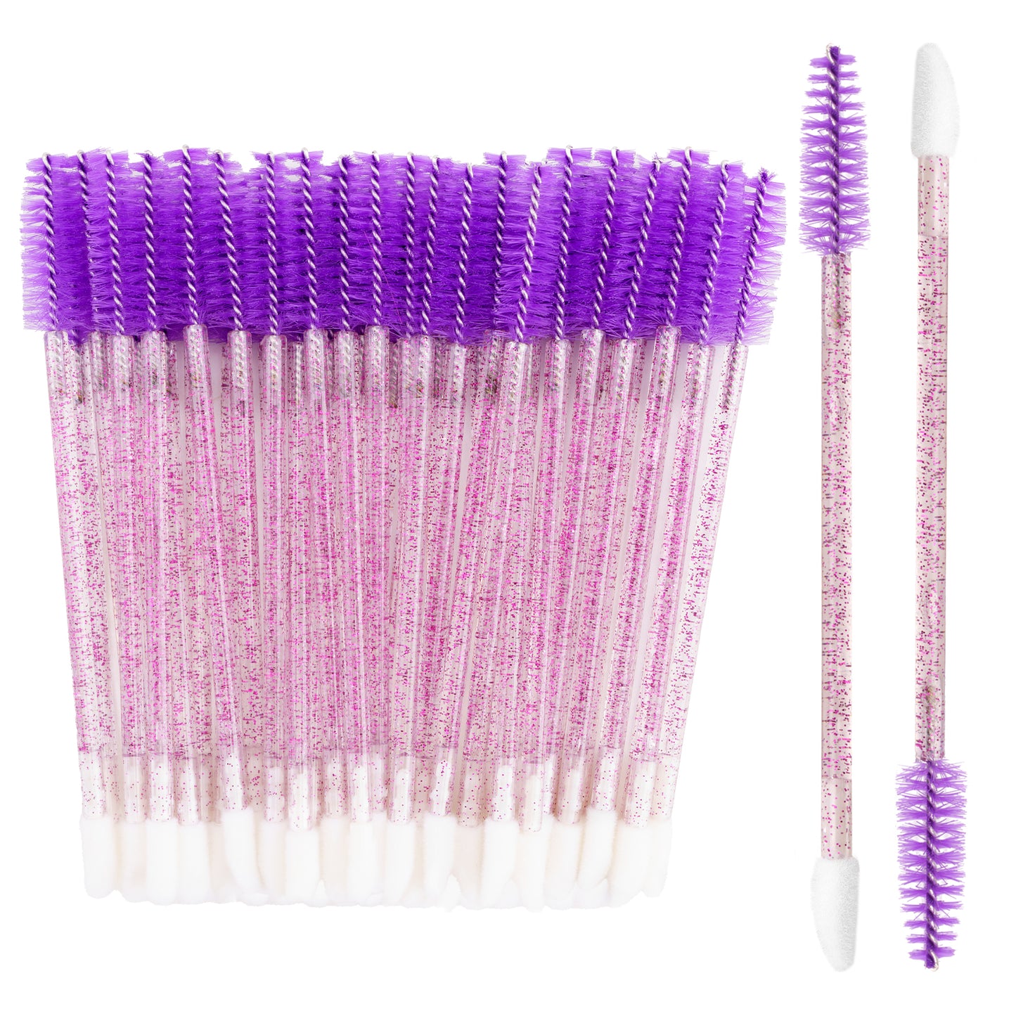 G2PLUS 100pcs Eyelash Brush Lip Brush, Dual Ended Eyelash Extension Brush, Purple Mascara Wands and Lipstick Applicator, Portable Makeup Brush for Eyebrow, Lip gross and Lash Extension