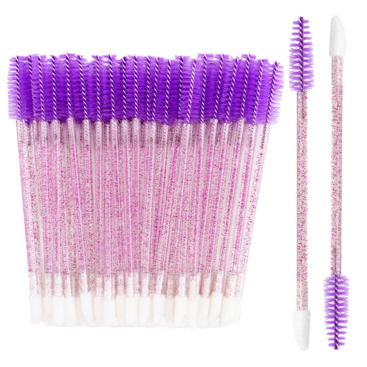 G2PLUS 100pcs Eyelash Brush Lip Brush, Dual Ended Eyelash Extension Brush, Purple Mascara Wands and Lipstick Applicator, Portable Makeup Brush for Eyebrow, Lip gross and Lash Extension