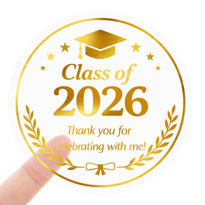 G2PLUS Graduation Thank You Stickers - 120Pcs Class of 2026 Stickers 1.6in Gold Foil Graduation Gift Labels Transparent Envelope Seal Sticker for Congrats Grad Invitation and Grad Party Favors