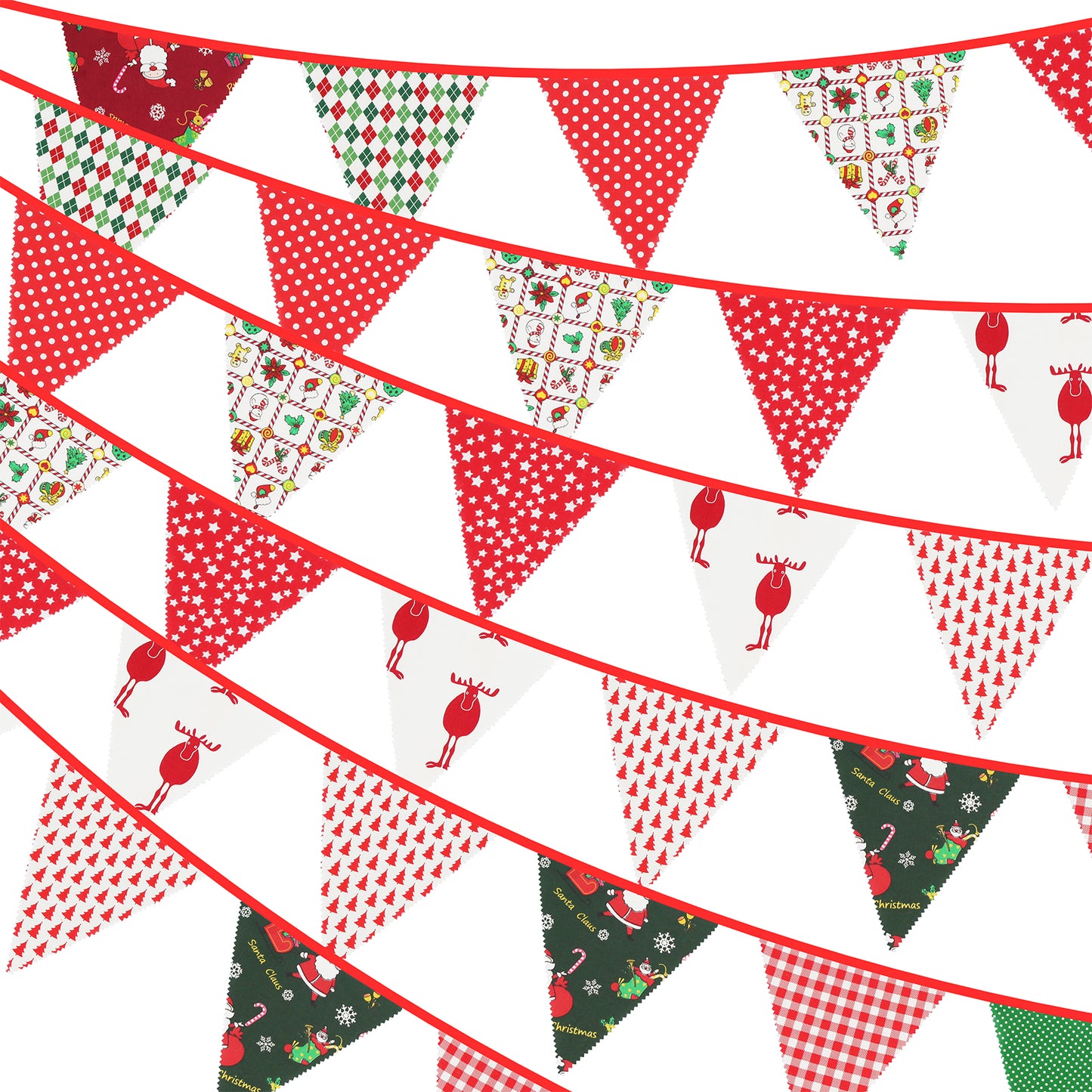 G2PLUS 12M Christmas Fabric Bunting Banner - 19x21CM Reusable Cotton Xmas Garlands with 42PCS Large Decoration Traingle Pennants for Christmas Parties Decoration