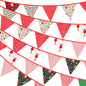 G2PLUS 12M Christmas Fabric Bunting Banner - 19x21CM Reusable Cotton Xmas Garlands with 42PCS Large Decoration Traingle Pennants for Christmas Parties Decoration