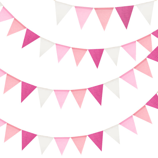 G2PLUS Pre-Strung Burlap Pennant Banners, 39Ft Pink Fabric Triangle Flag Bunting, 36Pcs Pennant Banner Flags Garland for Birthday, Holidays and Theme Party Decorations