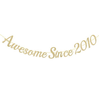 G2PLUS Pre-Strung 16th Birthday Banner, Glitter 16th Birthday Decorations Champagne Gold Happy 16th Birthday Banner, 3m Awesome Since 2010 Banner, 16th Birthday Party Decorations