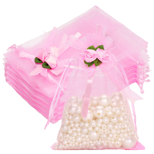 G2PLUS 30Pcs Rose Organza Bags 4x6 Inch-Pink Wedding Favor Bags, Sheer Mesh Jewelry Pouches with Drawstring for Bridal Shower, Baby Shower, Valentine's Day Party Favors