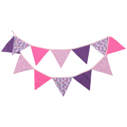 G2PLUS Double Sided Fabric Bunting Banner, Two Layer Triangle Floral Bunting, 3.3M with 12PCS Purple and Pink Floral Pennants, Cotton Shabby Chic Garland for Bedroom Brithday Tea Party Decorations
