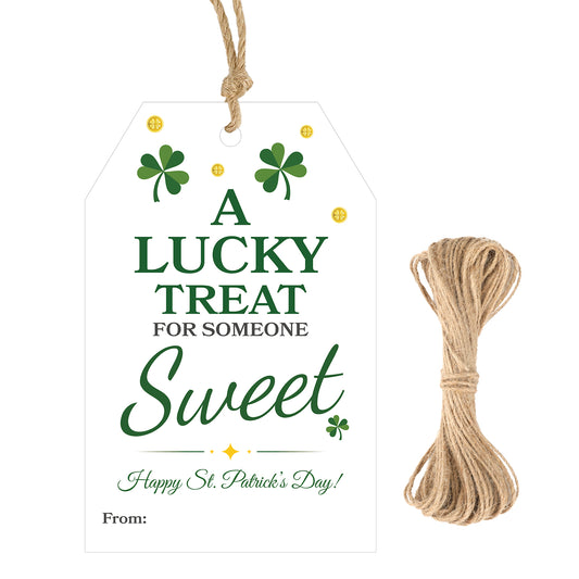 G2PLUS St.Patrick's Day Tags - 50Pcs Happy St.Patrick's Day Tags with String, A Lucky Treat for Someone Sweet Shamrock Gift Wrapping Tag for Irish Party Favors