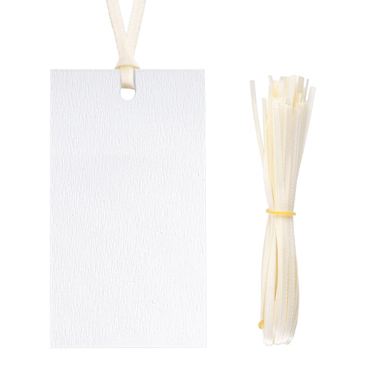 G2PLUS 50Pcs Name Place Cards - Wedding Place Cards with Ivory White Ribbon, Blank Paper Gift Tags 3.5x2 Inches for Wedding Favors, Bridal Shower & Party Table Setting